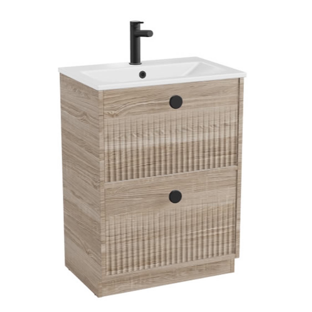 Vado Safari Fluted 600mm Natural Oak Floorstanding Vanity Unit & Ceramic Basin